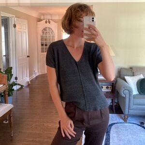 Billy Reid Short Sleeve V Neck Sweater charcoal